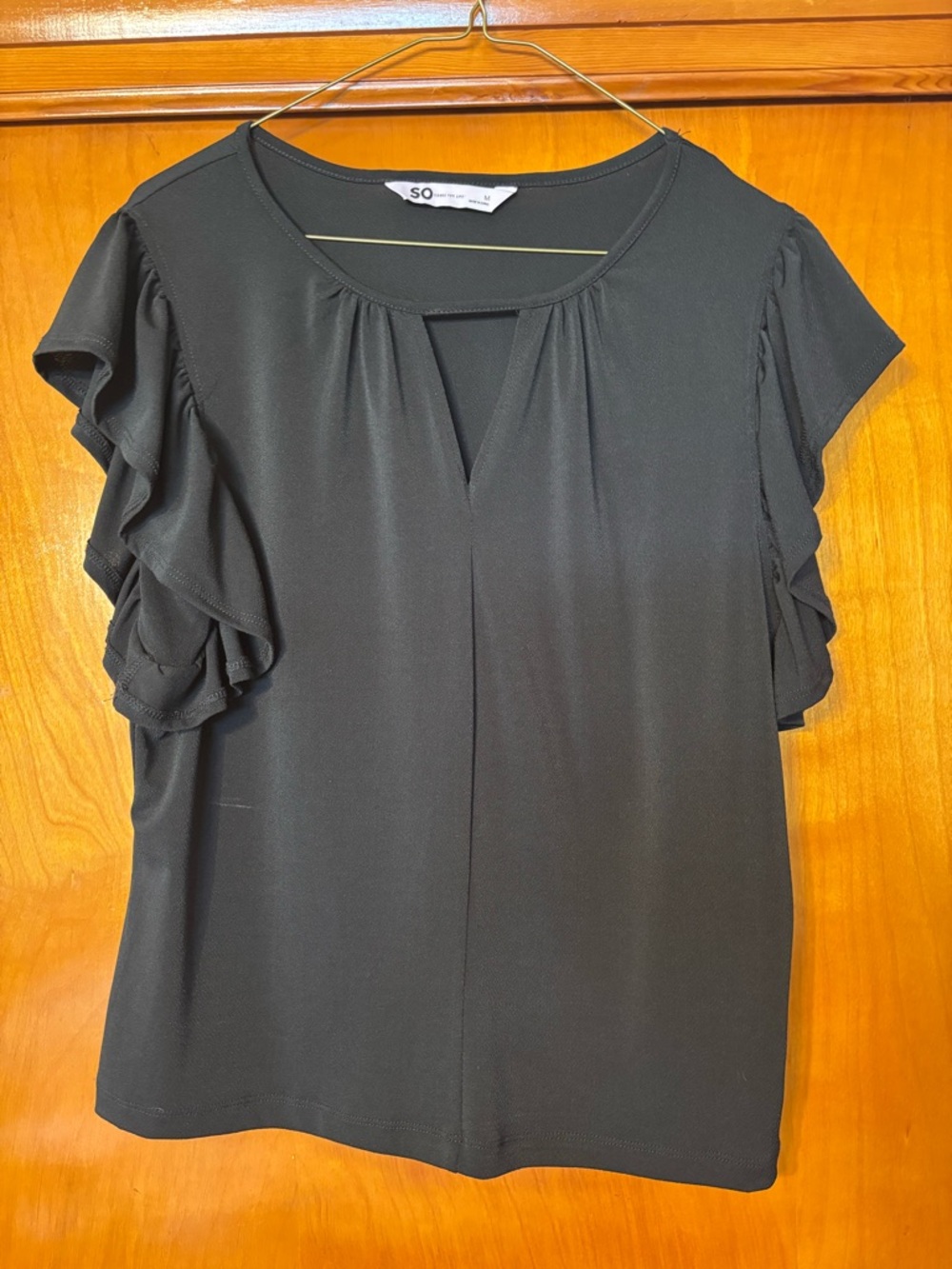 SO Black Ruffle Sleeve Women's Blouse